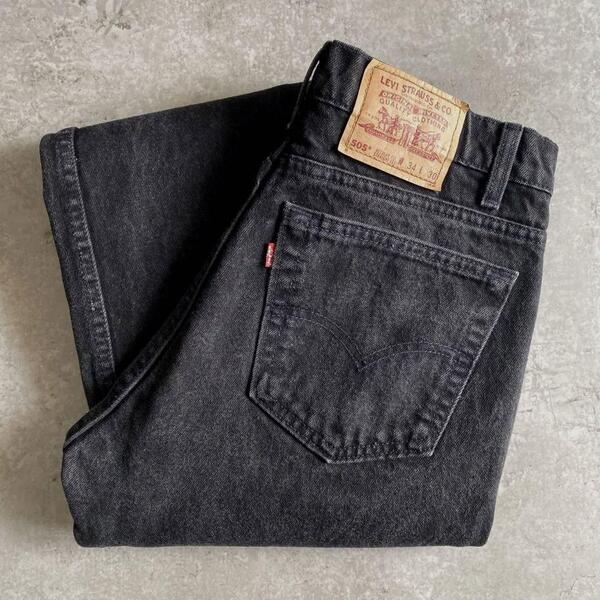 即決 神サイズ 90s ビンテージ Levis リーバイス 505 サルファ ブラック デニム パンツ ジーンズ USA製 W34 L30 90年代 アメリカ製