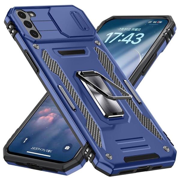 2301168☆ Galaxy S22 ケース リング PC+TPU スライド式 レンズ保護 米国軍事MIL標準取得 衝撃吸収 耐衝撃 落下防止 カメラカバー スタンド