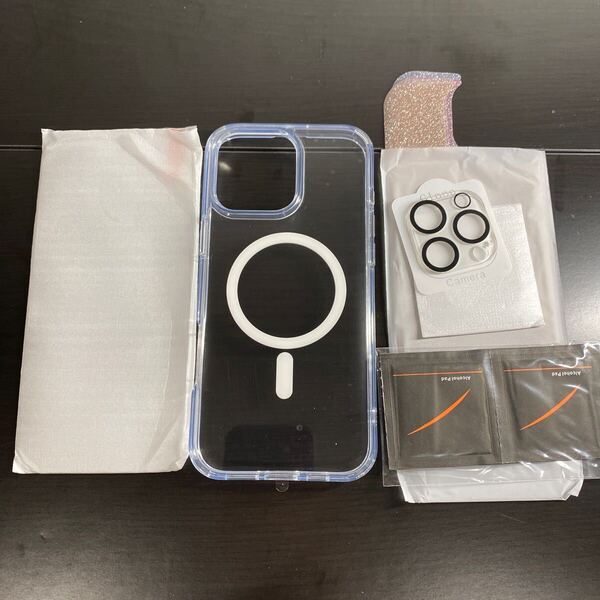 2311027☆ Meifigno iPhone 16 Pro Max ケース用 黄ばみ防止、MagSafe対応、ガラスフィルム付き グリッターガード付き クリア