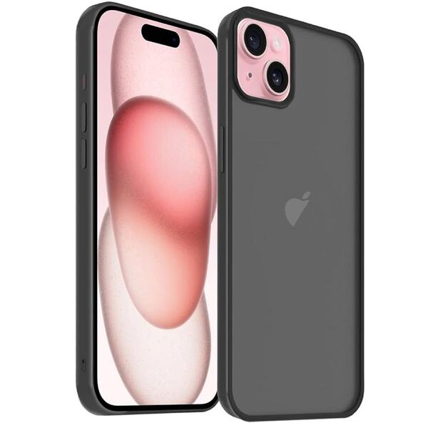 2313157☆ KPNS スマホケース 米軍MIL規格 iPhone15 用の ケース肌触りも良い 半透明 耐衝撃 超軽薄 指紋防止 黄変防止(ブラック)