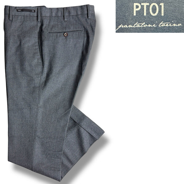 J3567 美品 PT01 College スーパースリムフィットストレッチ ノープリーツスラックス グレー 48