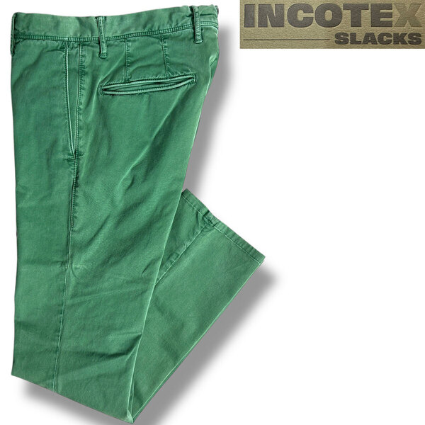 J6219 美品 インコテックススラックス 1SP619 SKINFIT ガーメントダイ ノープリーツパンツ グリーン 30 INCOTEX SLACKS