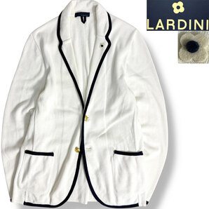 J7049 美品 ラルディーニ パイピングニットジャケット アイボリー L LARDINI
