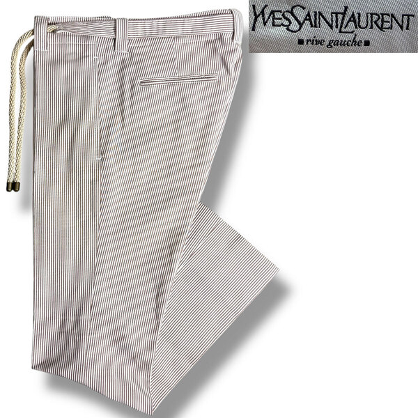 J4040 超美品 イヴサンローランリヴゴーシュ ロープドローコード フレアスラックス レッド系 46 Yves Saint Laurent rive gauche