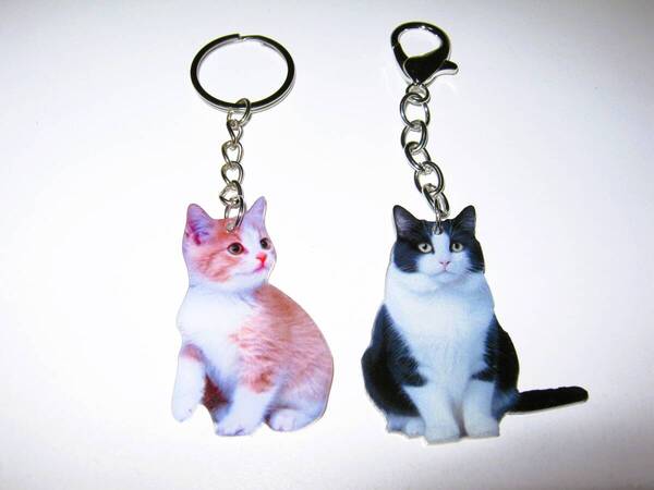 【にゃんこ アクリル キーホルダー 2個】② 猫 ネコ キーリング ストラップ 飾り 猫型 可愛い 動物 アクセサリー インテリア モダン ペット