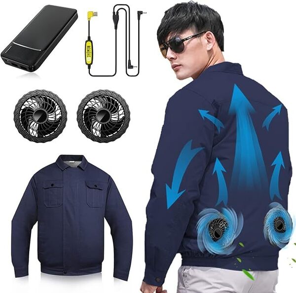 空調作業服 ファン付き 30000mAh大容量バッテリー ファン付き作業服 長袖 3D循環送風 3段階風量調節 通気サイズ調節可 SIZE L/XL