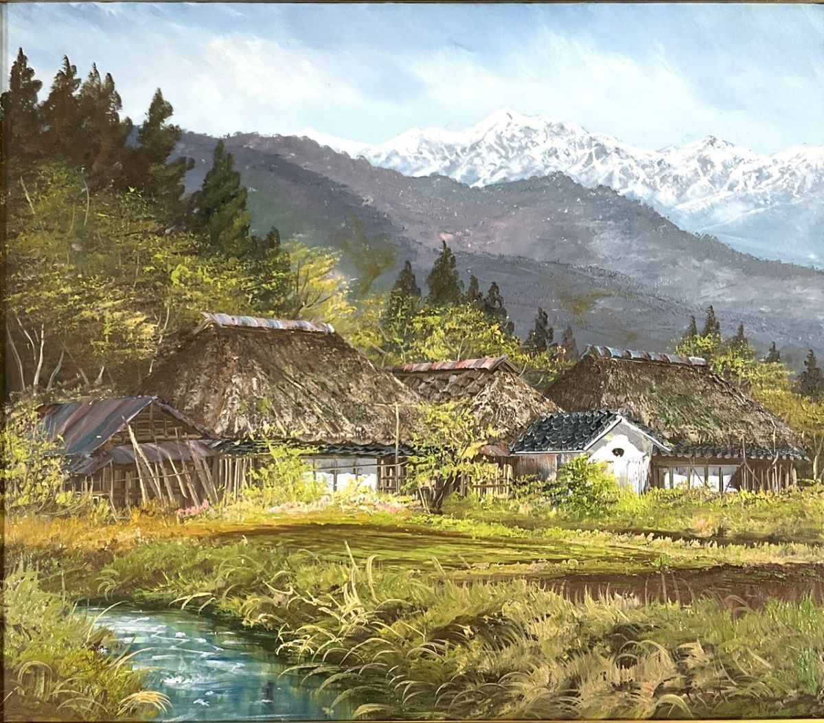 北川照生 画伯作 根尾の清流 肉筆 油彩画 15号 直筆サイン入り 大型 額装 北川照生 画伯作 根尾の清流 肉筆 油彩画 15号 直筆サイン入り