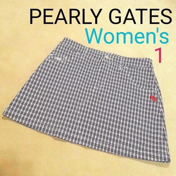 【超美品】PEARLY GATES パーリーゲイツ レディース1 M相当 ミニスカート ゴルフウェア ストレッチスカート ゴルフスカート チェック柄