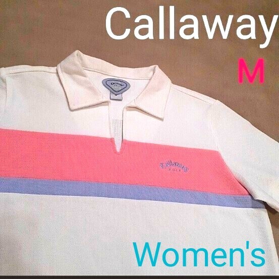 【超美品】Callaway キャロウェイ 半袖ポロシャツ ポロシャツ ゴルフ ゴルフウェア 半袖 レディースM 可愛らしい ロゴ刺繍 ホワイト