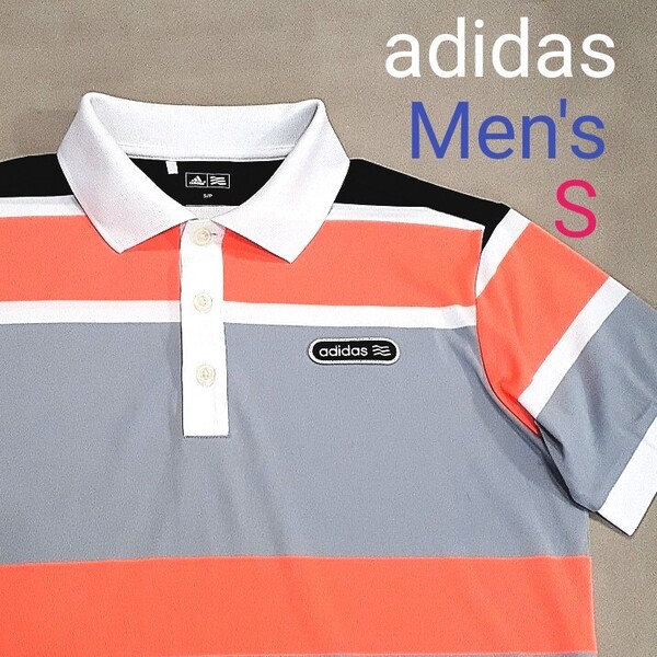 【超美品】adidas Golf アディダスゴルフ メンズS 半袖ポロシャツ ゴルフウェア ゴルフポロシャツ 半袖ゴルフポロシャツ 蛍光オレンジ