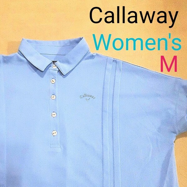 【超美品】Callaway キャロウェイ レディースM 半袖ポロシャツ ゴルフウェア ポロシャツ 半袖 ゴルフシャツ ドルマン ゆったり ブルー