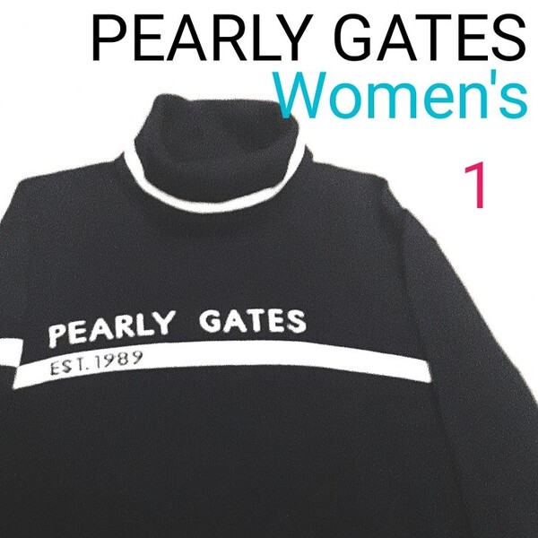 【超美品】 PEARLY GATES パーリーゲイツ レディース1 M相当 カシミヤタッチ ゴルフウェア タートルネック ハイネック ゴルフニット 非売品