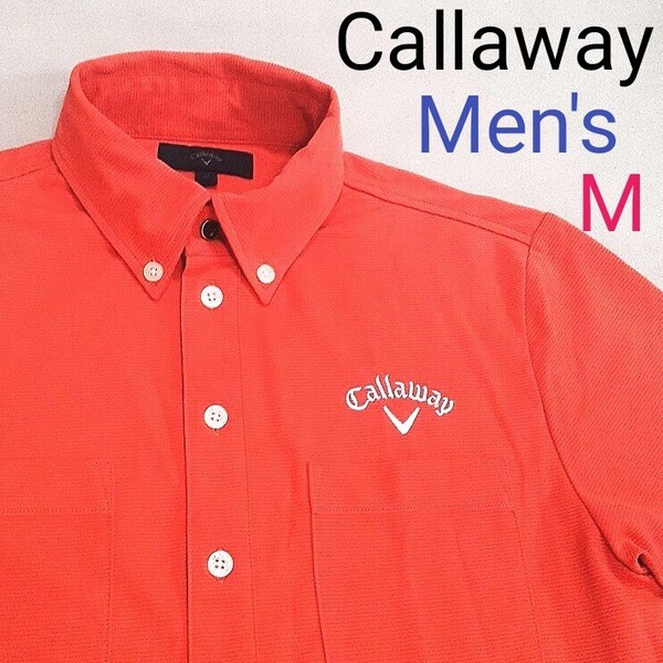 【超美品】Callaway キャロウェイ メンズM 半袖ゴルフポロシャツ ゴルフウェア ゴルフポロシャツ ボタンダウンポロシャツ ロゴ刺繍