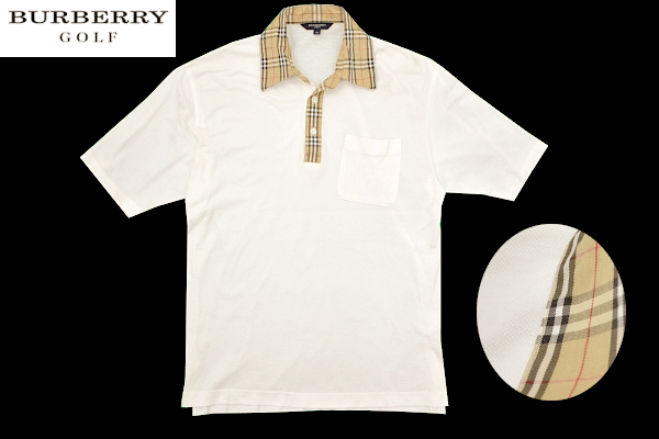 Y-9139★送料無料★BURBERRY GOLF バーバリー ゴルフ★正規品 三陽商会 日本製 白 ノバチェック 鹿の子 半袖 ポロシャツ M
