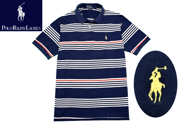 Y-9238★送料無料★Polo by Ralph Lauren ポロ ラルフローレン★80s アメリカ USA製 ヴィンテージ ボーダー ポニー刺繍 半袖 ポロシャツ L