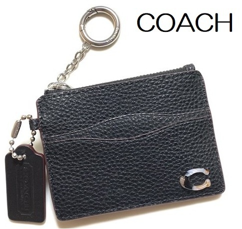 特価! 人気 COACH コーチトピア ペブルレザー キーリング付 カードケース CQ061 ブラック 新品本物