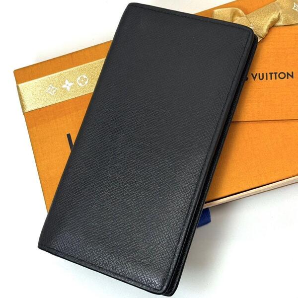 良品 ルイヴィトン タイガ ポルトフォイユ ロン 財布 札入れ 長財布 折り財布 二つ折り ウォレット レザー 黒 ブラック M30541 VUITTON