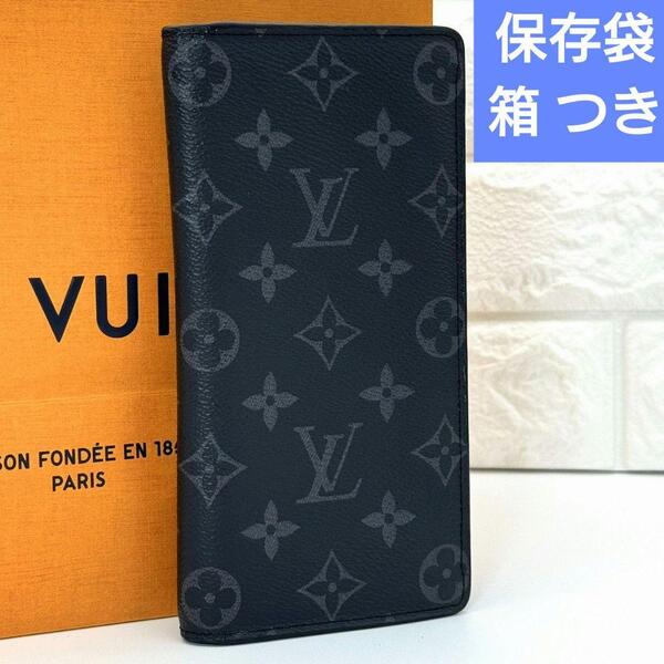 超美品 現行 ルイヴィトン モノグラム エクリプス ポルトフォイユ ブラザ 財布 長財布 折り財布 二つ折り ウォレット M61697 LOUIS VUITTON