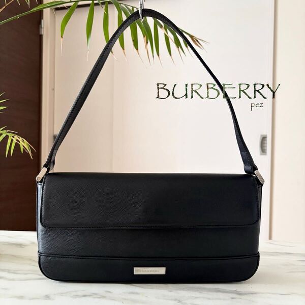 超美品 BURBERRY バーバリー レザートートバッグ*ノバチェック レディース 牛革 本革 ブラック 黒 ハンド フォーマル 冠婚葬祭 ショルダー