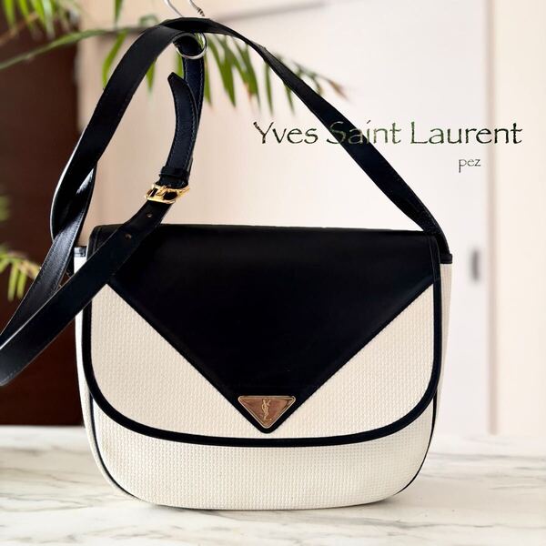 正規品 YSL イヴサンローラン レザーショルダーバッグ*レディース 牛革 本革 レザー 肩掛け 斜め掛け ホワイト 白 ブラック 黒