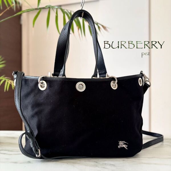 極美品 BURBERRY バーバリー 2way レザートートバッグ*ノバチェック レディース 牛革 本革 ブラック 黒 ハンド ショルダー 肩掛け
