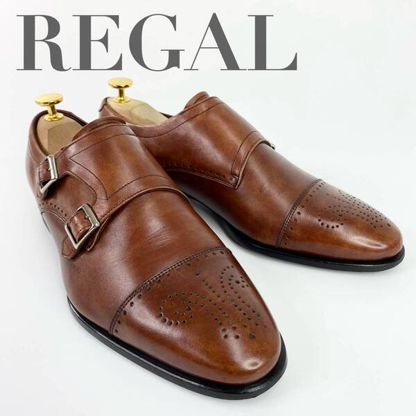 【REGAL】リーガル 24.0cm 茶 ブラウン 11CR ダブルモンクストラップ ストレートチップ キャップトウ メンズ 本革 ビジネス 紳士靴 ドレス