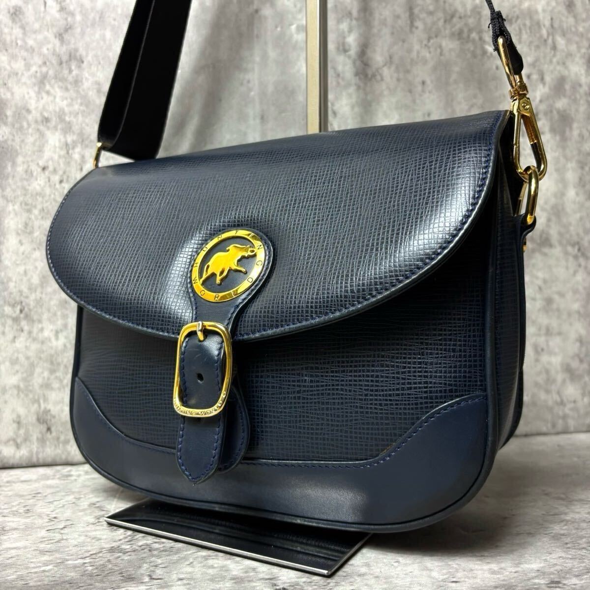 希少 美品 ハンティングワールド ショルダーバッグ サコッシュ レザー 黒 Yahoo!オークション -「サコッシュ ショルダー バッグ