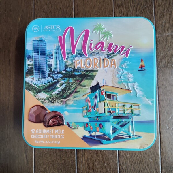 空き缶 ジャンク品!! ASTOR フロリダ マイアミ チョコレート お菓子 缶のみ/中身なし 凹み傷汚れあり アメリカ