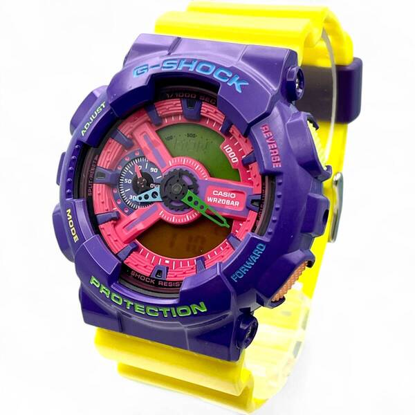 美品■稼働 CASIO カシオ G-SHOCK ジーショック GA-110HC ハイパーカラー イエロー×パープル メンズ 腕時計 デジアナ 4380-34-61