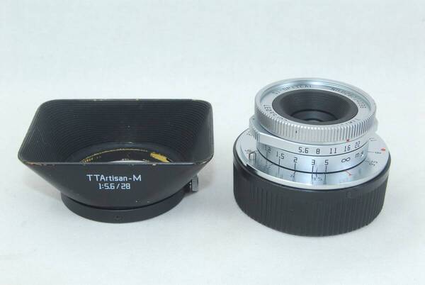 ★実用良品★銘匠光学 TTArtisan 28mm f/5.6 ライカMマウント シルバー フード付き♪