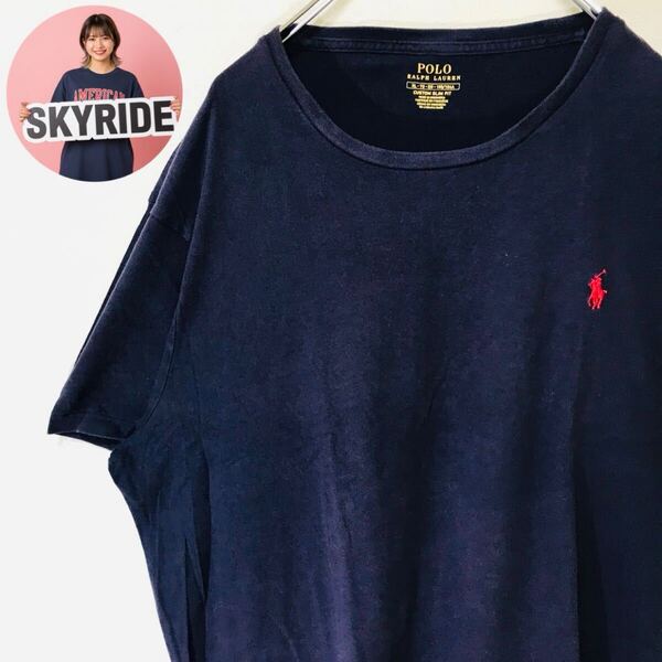 美品 POLO RALPH LAUREN ポニー刺繍 ワンポイントロゴ 半袖 Tシャツ ネイビー XL メンズ 春夏 人気 定番 カジュアル 古着 #TT0231