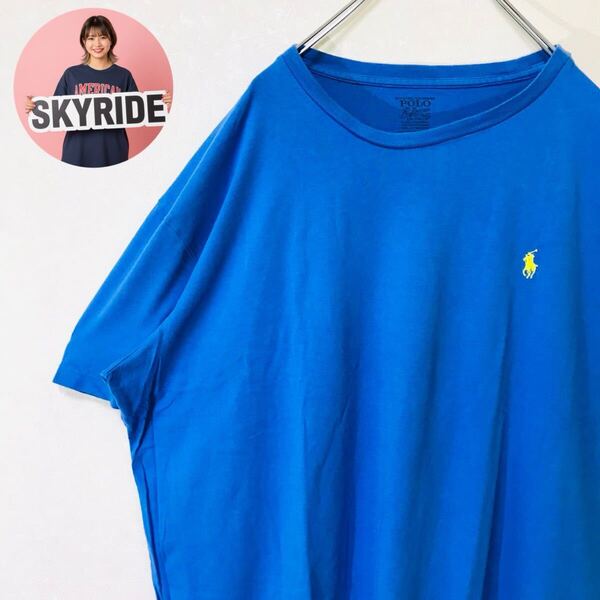 【美品】POLO RALPH LAUREN ポロラルフローレン ポニー刺繍 ワンポイントロゴ 00s ブルー XXL Tシャツ ビッグシルエット 古着 #TT0255