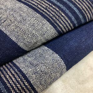 古布前掛け専門屋◆滋賀県近江縞絣◆本藍染ざっくり手織り木綿◆布団側◆171×102◆3幅◆藍無地刺子型染裂織襤褸書生絣蚊絣雪ん子絣BORO