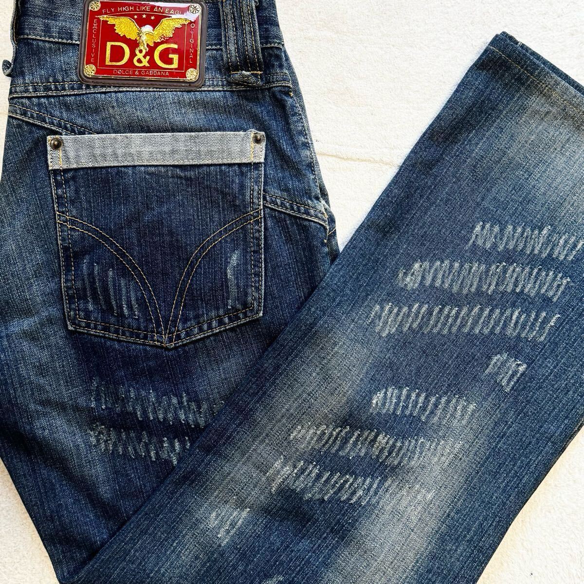 【大人気】ドルガバ　デニム　プレートロゴ　サイズ48 L相当　D&G 美品　希少 プレミア！【48】DOLCE&GABBANA☆ロゴプレートデニムパンツ