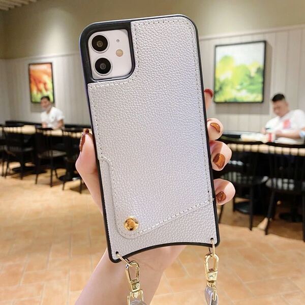 iPhoneケース 大人気 ショルダー カード収納 ストラップ付き シルバー ピンク iPhone7 iPhone8 SE2 SE3