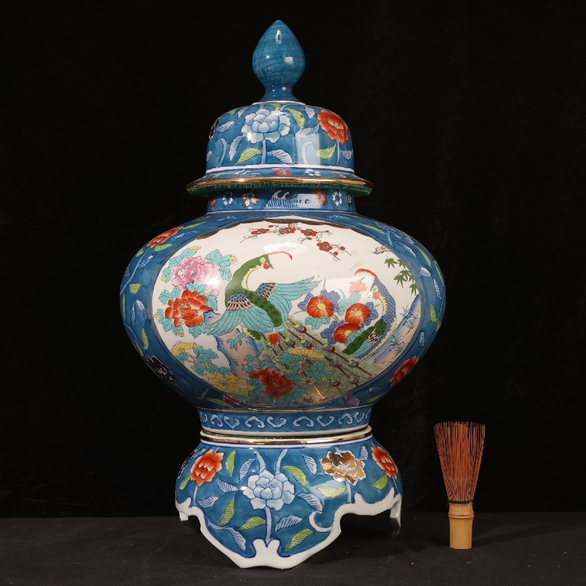 【保管品】古許窯 菊水作 壺 沈香壺 飾り壺 台付 花器 孔雀 花鳥 Yahoo!オークション -「菊水」(伊万里、有田) (日本の陶磁)の