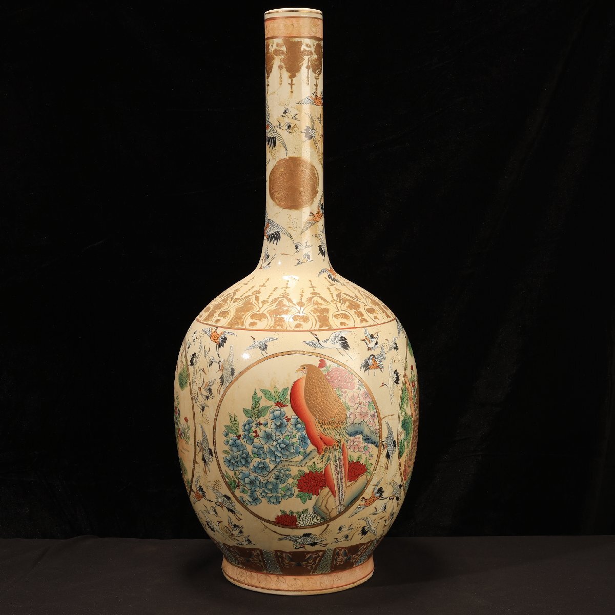 薩摩焼 白薩摩金欄手染錦群鶴花鳥図花瓶 飾壷 骨董 Yahoo!オークション -「鶴」(薩摩) (日本の陶磁)の落札相場