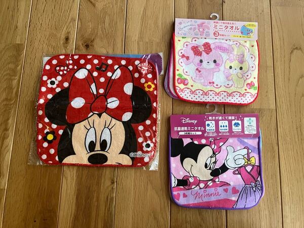 未使用 女の子 ディズニー ミニーマウス ボンボンリボン ミニタオル ハンカチ
