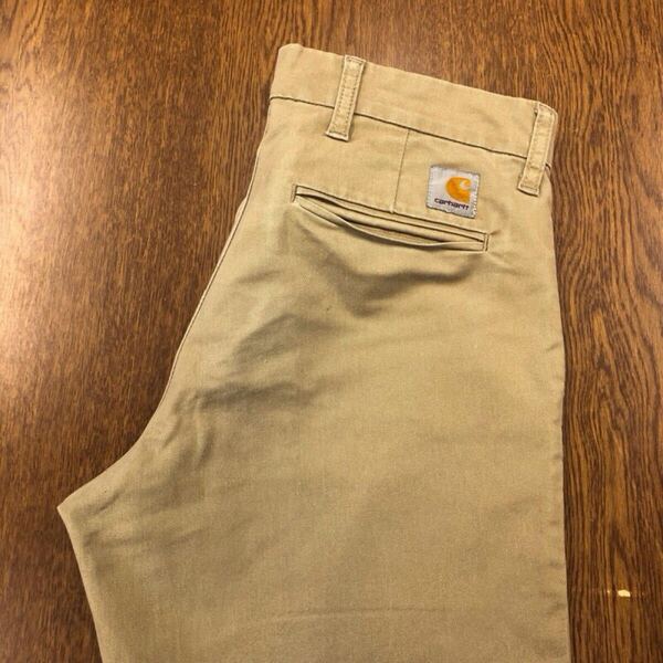 【GG058】Carhartt W31 L34 ワークパンツ ベージュ ストレッチ生地 メンズブランド古着 カーハート 送料無料