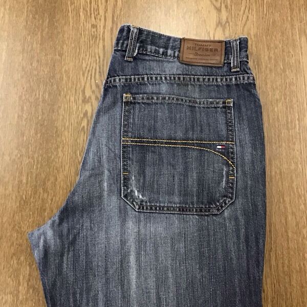 【GG286】TOMMY HILFIGER W36 L34 色落ち加工 ジーンズ ジーパン デニムパンツ メンズブランド古着 トミーヒルフィガー 送料無料