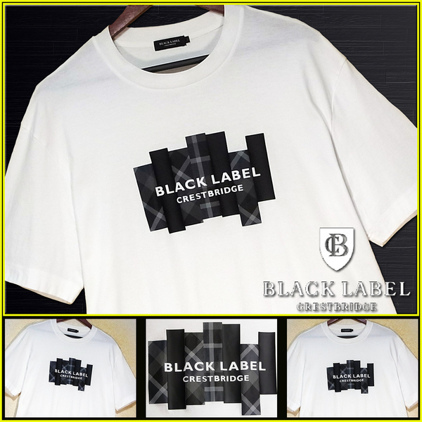 希少LL!BIGチェック&ブランドロゴ ホワイト Tシャツ 半袖 カットソー▼ブラックレーベルクレストブリッジ CRESTBRIDGE バーバリー