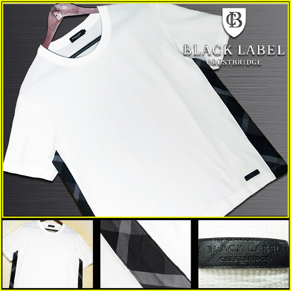 希少LL!定価1.76万!新品同様!サイドCBチェック ホワイト Tシャツ▼ブラックレーベルクレストブリッジ CRESTBRIDGE バーバリー