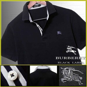 激レアLLサイズ!極美品!前立ライン ボーダー切替 D.NAVY ポロシャツ 日本製▼バーバリーブラックレーベル BURBERRY BLACK LABEL