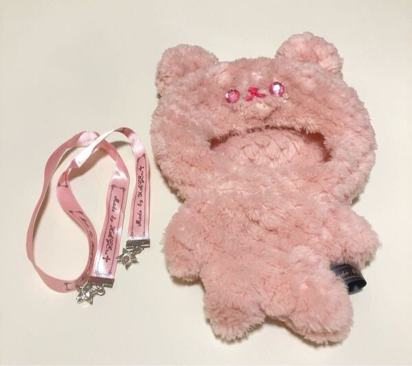 中古 ハンドメイド 16cm ぬい服 着ぐるみ くま クマ テディベア kageri あんスタ ぬいぐるみ 着せ替え ピンク リボン