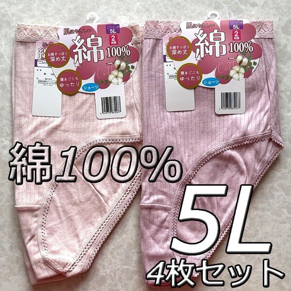 大きいサイズ 5L 4枚セット 綿100% 無地 ショーツ パンツ 下着 肌着 レディース 婦人 女性 深履き まとめ買い インナー コットン デイリー
