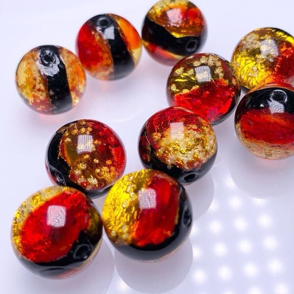ケラマサンセット 8mm 10個セット 蓄光 ホタルガラス とんぼ玉 沖縄慶良間諸島夕焼けモチーフ