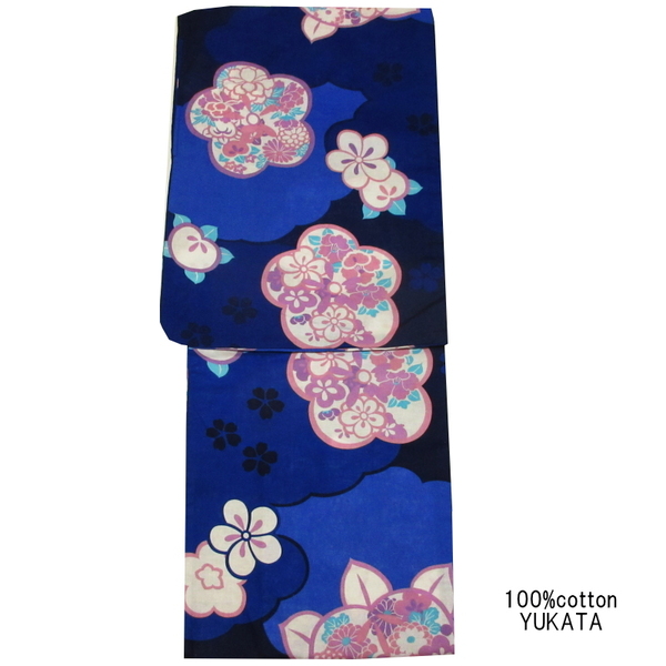 新品 レディース浴衣 yukata 綿100% 街着 ユニフォーム ゆかた 花火 イベント ブルー ネイビー kapi-yuka