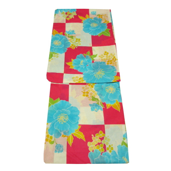 新品 レディース浴衣 145cm〜158cm前後 Sサイズ プチサイズ yukata 綿100% 街着 ユニフォーム ゆかた 花火 イベント 市松レトロ kapi-yuka