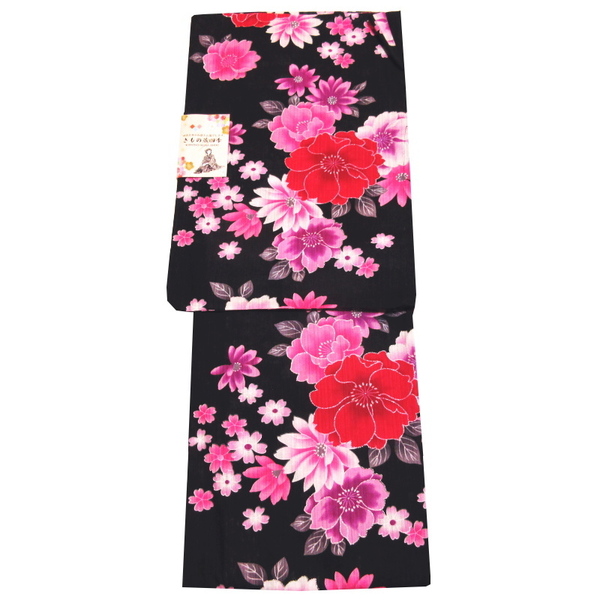 新品 レディース浴衣 yukata 綿100% ブラック 街着 ユニフォーム ゆかた 花火 イベント kapi-yuka no,3104