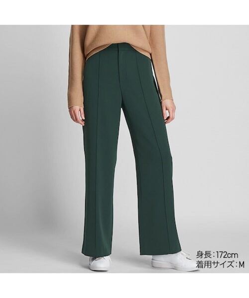 UNIQLO ハイウエストドレープワイドストレートパンツ☆ダークグリーン